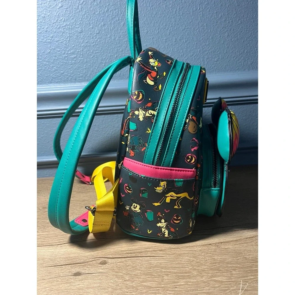 Disney Parks Halloween 2023 Mickey Pumpkin Glows in the Dark Loungefly Backpack
